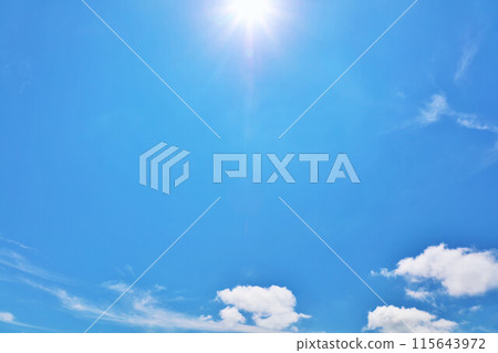 Autumn blue sky, clouds and sun 115643972