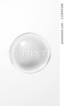 White sphere in beautiful transparent liquid. White background. 3D (portrait) 115644106