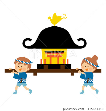 Japanese summer festival: illustration of children carrying a portable shrine 115644440