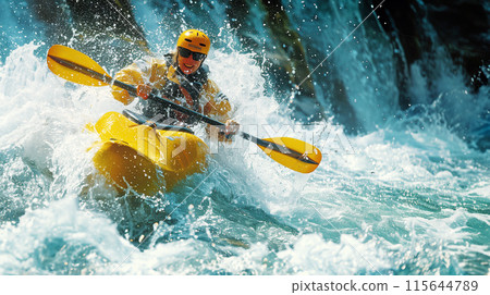 獨木舟順流而下急流AI影像 115644789