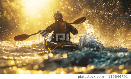 獨木舟順流而下急流AI影像 115644791