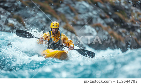 Canoeing down rapids AI image 115644792