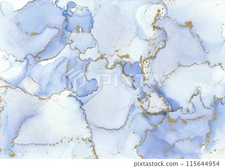 Alcohol ink art background (light blue x gold) 115644954