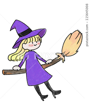 Illustration of a witch riding a broom 115645008