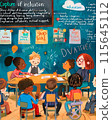 Children sit together with their teacher in the classroom, engaging in learning activities and fostering a supportive educational environment. 115645112