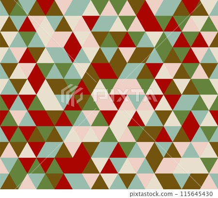 Retro style geometric shapes seamless pattern. Triangle multicolored background. Print for flyers, banners, wallpapers and textiles. 115645430