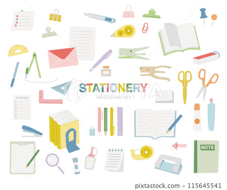 Hand-drawn style stationery, cute tools, set, illustration, notebook, study, learning, school, daily necessities, no lines, miscellaneous goods 115645541