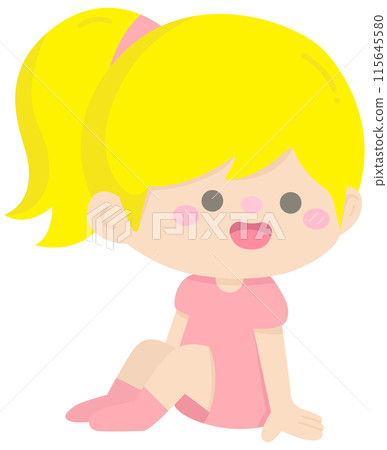 Cute girl sitting in Children Style Cartoon illustration 115645580