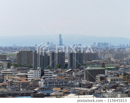 Osaka cityscape as seen from the observation deck of Mount Takao Osaka cityscape as seen from the observation deck of Mount Takao 115645813