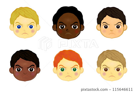 Angry world cute boy face illustration set 115646611