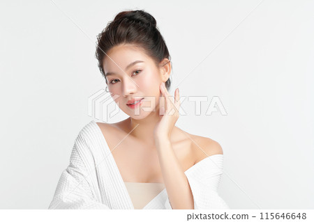 Beautiful young asian woman with clean fresh skin on white background, Face care, Facial treatment, Cosmetology, beauty and spa, Asian women portrait. 115646648