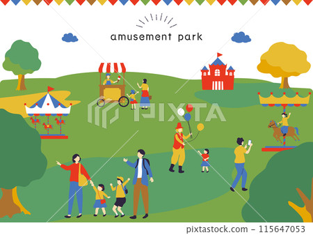 People enjoying an amusement park 115647053