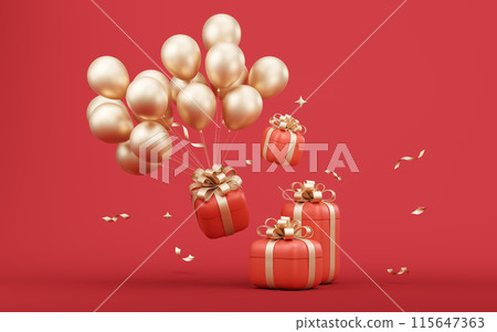 Cartoon gift box, festival elements, 3d rendering. Cartoon gift box, festival elements, 3d rendering. 115647363