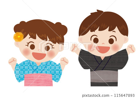 Summer festival: Cute pop illustration of a child wearing a yukata 115647893
