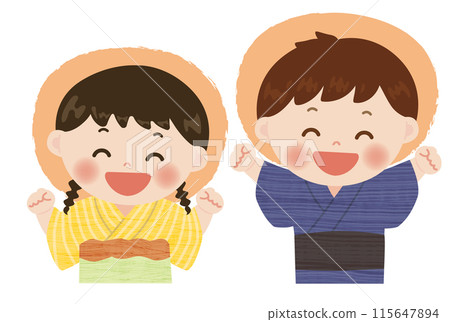 Summer festival: Cute pop illustration of a child wearing a yukata 115647894