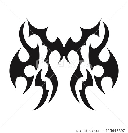 Neo tribal y2k wings flame aesthetic tattoo gothic cover, fire or wings abstract silhouette isolated on background. Divider, border, cyber body ornament, neotribal web goth decoration 115647897