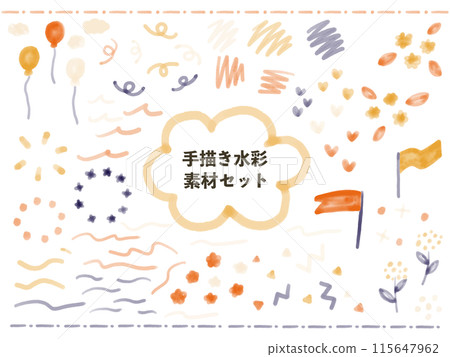 Orange purple hand-drawn watercolor illustration material set Orange purple hand-drawn watercolor illustration material set 115647962