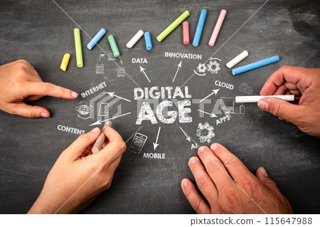 Digital Age Concept. Illustration with icons, arrows and keywords 115647988