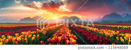 A vibrant tulip field under the dramatic sky of... - Stock Illustration ...