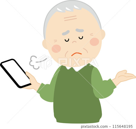 拿著智慧型手機嘆息的祖母的上半身 拿著智慧型手機嘆息的祖母的上半身 115648195