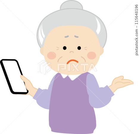 一位不知道如何操作智慧型手機的高級女性 一位不知道如何操作智慧型手機的高級女性 115648196
