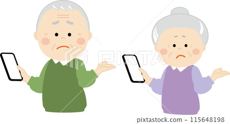 Senior men and women who don't know how to operate a smartphone 115648198