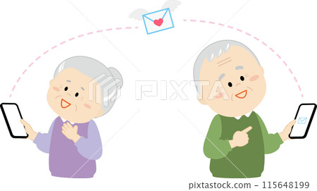 An elderly couple exchanging emails using a smartphone 115648199