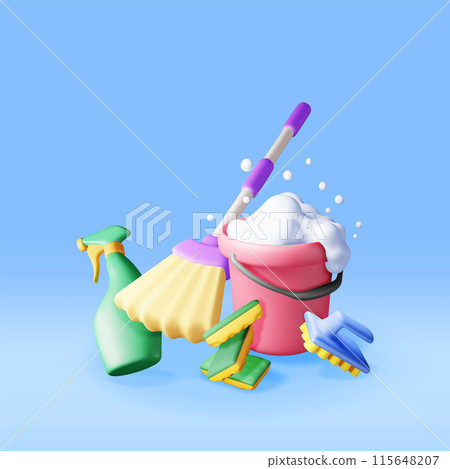3D set of home cleaning tools isolated 3D set of home cleaning tools isolated 115648207