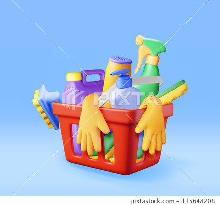 3D set of home cleaning tools isolated 115648208