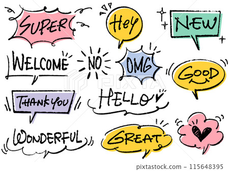 A set of speech bubbles and messages. 115648395