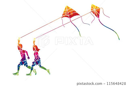 Boy and Girl Running Fly a Kite Children Playing Together Cartoon Graphic Vector Boy and Girl Running Fly a Kite Children Playing Together Cartoon Graphic Vector 115648428