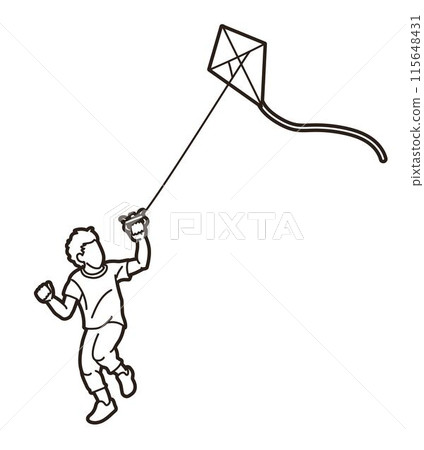A Boy Running Fly a Kite Child Playing Outline Cartoon Sport Graphic Vector A Boy Running Fly a Kite Child Playing Outline Cartoon Sport Graphic Vector 115648431