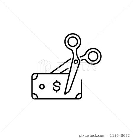 Bank Note and Scissors Line Icon 115648652