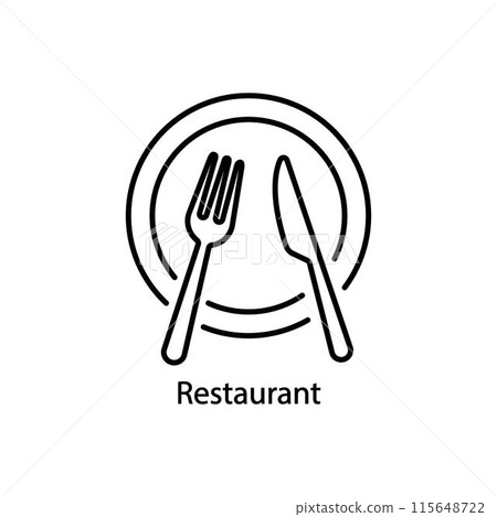 Simple black thin line restaurant logo. concept of nutrition service or serving dishes in dining room or canteen. contour flat style trend stroke logotype graphic art design element isolated on white 115648722