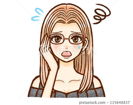 Illustration material of a blonde long-haired gal with glasses and an adult woman Illustration material of a blonde long-haired gal with glasses and an adult woman 115648837