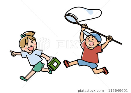 Children enthusiastically catching insects Children enthusiastically catching insects 115649601