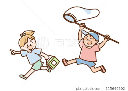 Children catching insects with gusto_Pastel colors Children catching insects with gusto_Pastel colors 115649602