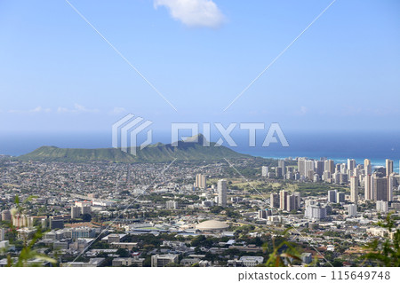 View of Waikiki and Diamond Head from Tantalus Hill Observation Deck View of Waikiki and Diamond Head from Tantalus Hill Observation Deck 115649748