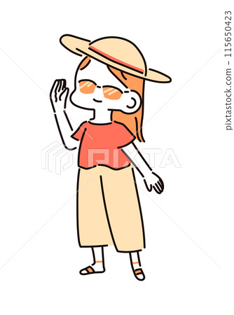 Illustration of a young woman taking measures against sunburn 115650423