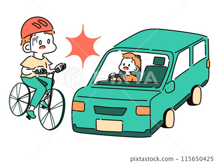 Illustration of a bicycle and car accident Illustration of a bicycle and car accident 115650425