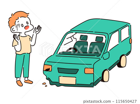 一名男子在車禍後驚慌失措的插圖 一名男子在車禍後驚慌失措的插圖 115650427