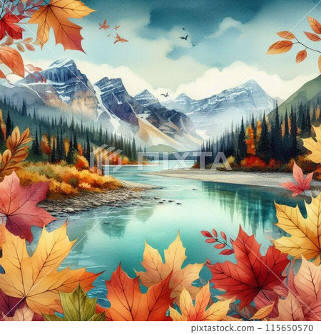 Ginkgo and maple leaves bring out the colors of autumn. Enjoy the beautiful autumn foliage and the atmosphere of the season through these illustrations. 115650570