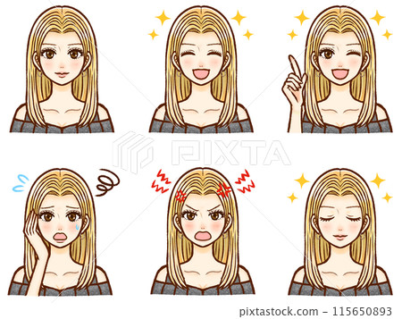 Illustration material set of stylish blonde adult gal women 115650893