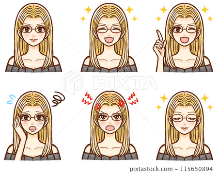 Illustration material set of stylish blonde glasses adult gal woman 115650894