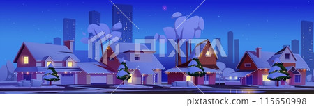 Winter snow village with suburb house landscape 115650998