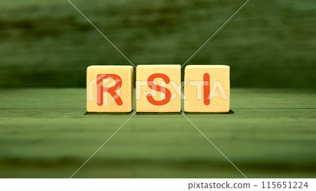 Word RSI word is assembled from wooden cubes in red letters on a green background Word RSI word is assembled from wooden cubes in red letters on a green background 115651224