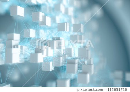 Abstract white cubes with blue glowing lines, 3d Abstract white cubes with blue glowing lines, 3d 115651716