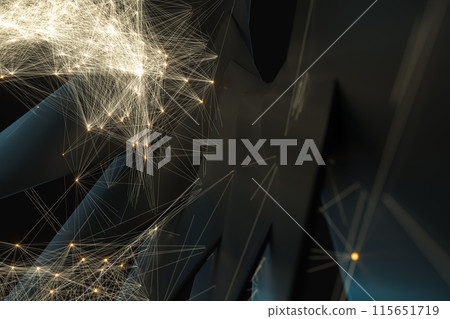 Glowing lines with shiny particles, dark geometry Glowing lines with shiny particles, dark geometry 115651719