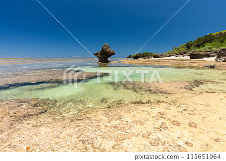Natural crystal clear waters lagoon on a sunny day, Iriomote island, Okinawa. 115651964