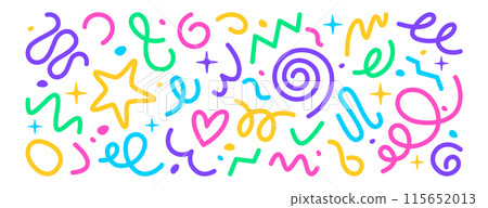 Colorful squiggly lines, abstract squiggles and hand drawn various freeform shapes Colorful squiggly lines, abstract squiggles and hand drawn various freeform shapes 115652013